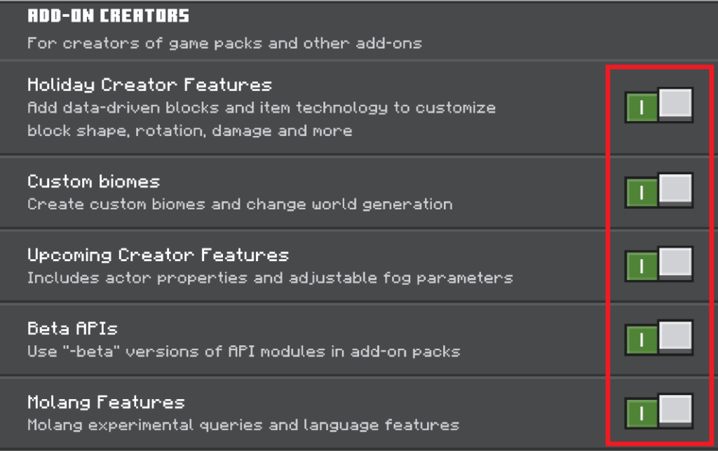 enable EXPERIMENTAL MODE ON