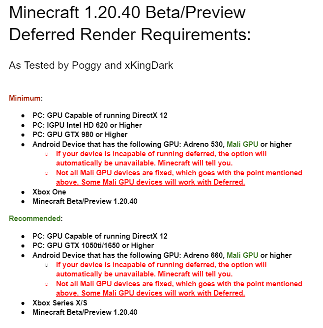 Climax Shaders Device Requirements